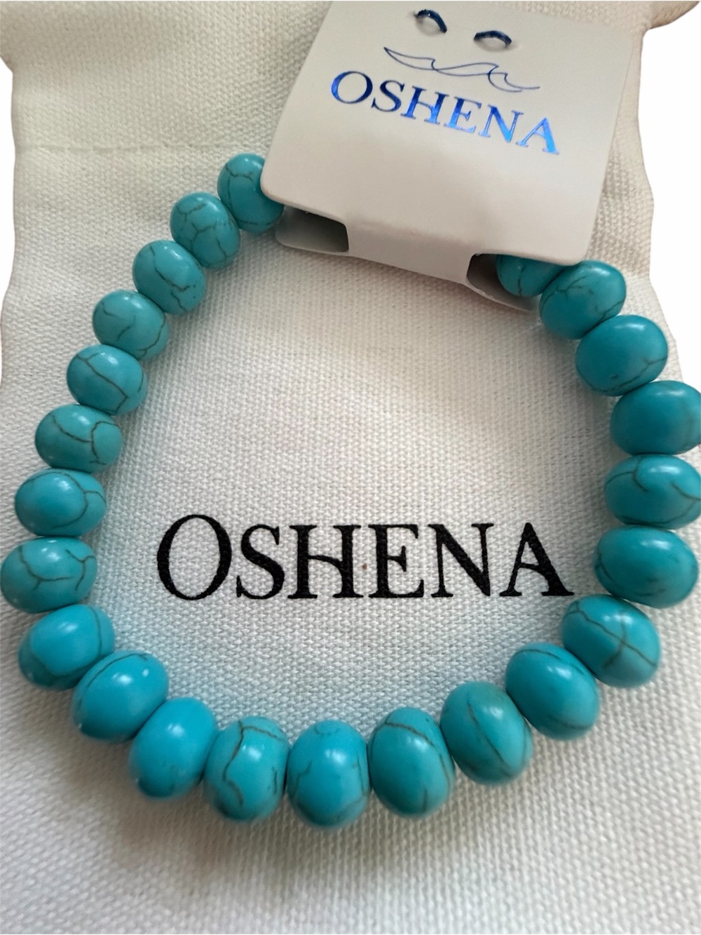 Natural Turquoise Bead Stretch Bracelet - Blue